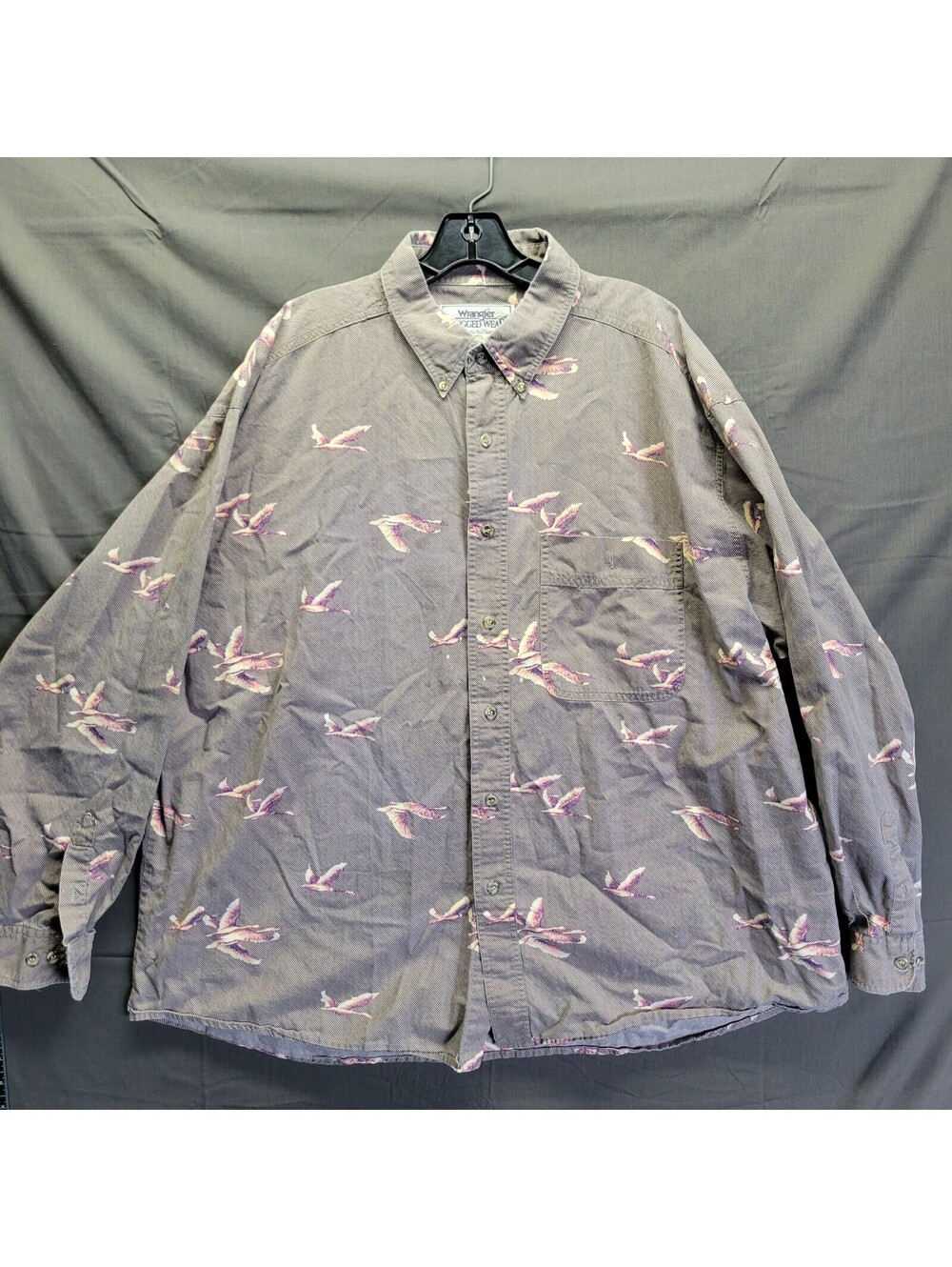 Wrangler Rugged Wear Men's Long Sleeve Button Up Shirt Duck Print No Size
